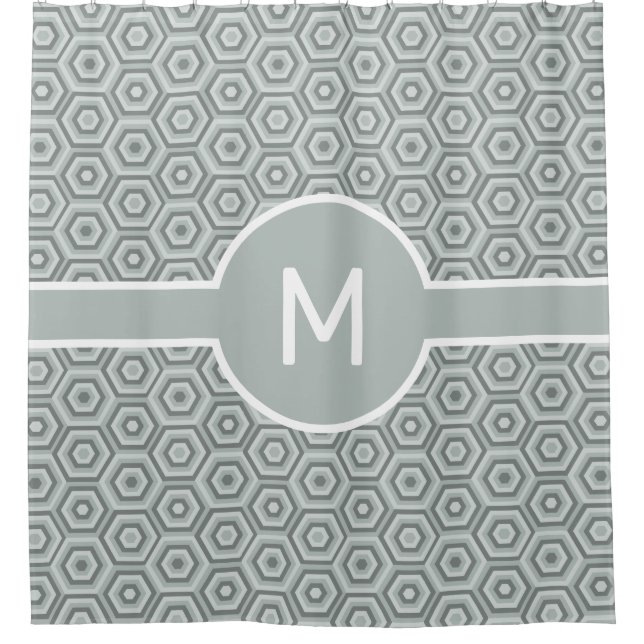 Graue Hexagons mit geometrischer Mittelachse Duschvorhang (Vorderseite)