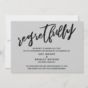 Graue Hochzeitsabsagekarte mit Bedauern Einladung