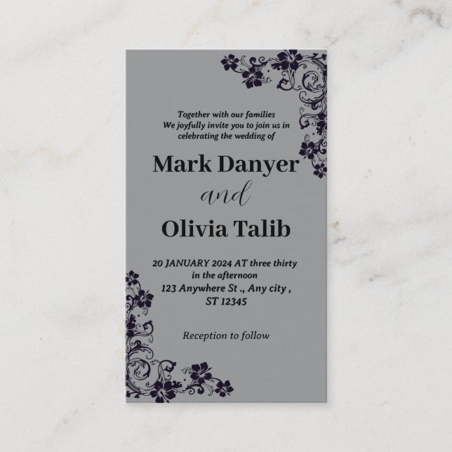 Graue Hochzeitseinladung / einfach & romantisch Begleitkarte (Vorderseite)