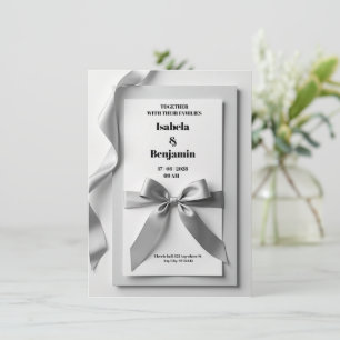 Graue Hochzeitseinladung mit Satinband Einladung