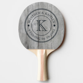 Graue Holz Hochzeitsmonogramm Tischtennis Schläger