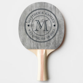 Graue Holz Hochzeitsmonogramm Tischtennis Schläger