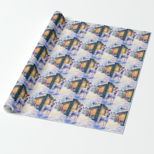 Graue-Hunde-Schneedorfgarnitur Weihnachtsmann-Hut Geschenkpapier