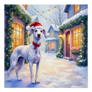 Graue-Hunde-Schneedorfsantahat-Weihnachtskunst Poster