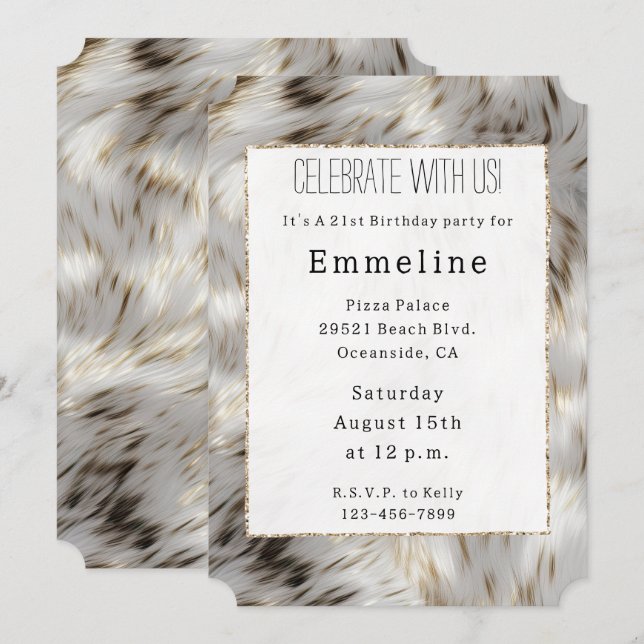 Graue Imitate aus weißem Gold Fur Einladung (Vorne/Hinten)