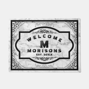 Graue Imitate Marmorschwarze Vintage Wirbel Rahmen Fußmatte