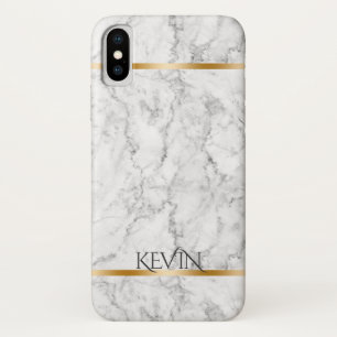 Graue Imitate Marmortextur Gold Akzent Monogram iPhone X Hülle