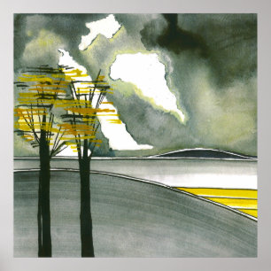 Graue Insel-abstraktes Kunst-Plakat/Druck 24x24 " Poster