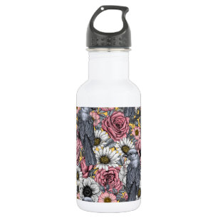 Graue Jay und Blume Edelstahlflasche
