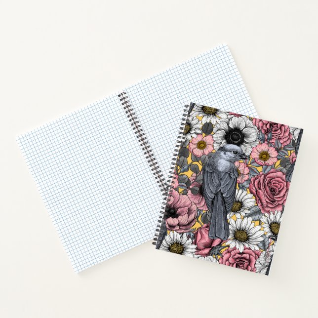 Graue Jay und Blume Notizbuch (Innenseite)