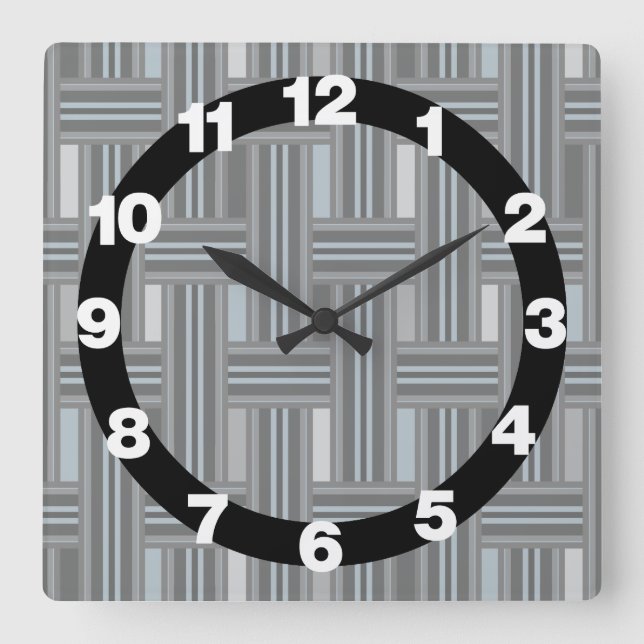 Graue Karierte Weave Quadratische Wanduhr (Vorderseite)