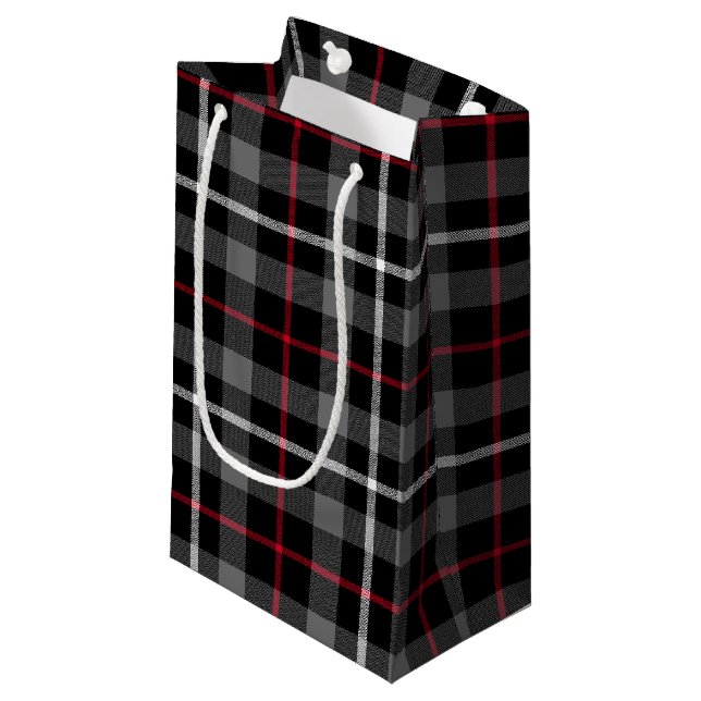 Graue Karierte Weihnachtsgeschenktasche Kleine Geschenktüte (Vorderseite Schrägansicht)