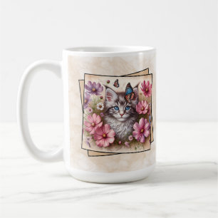 Graue Kätzchen-Blumen Kaffeetasse