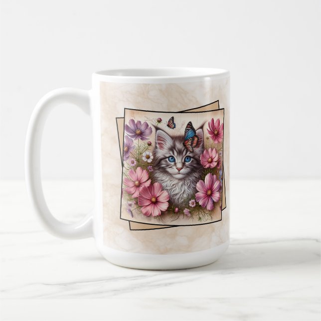 Graue Kätzchen-Blumen Kaffeetasse (Links)