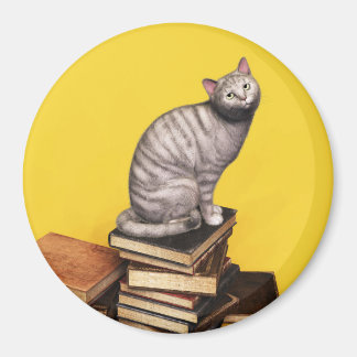 Graue Katze auf einem Stapel von Büchern Magnet