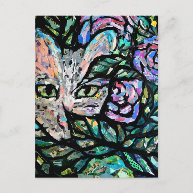 Graue Katze Collage Kunst Kätzchen Collagen Postkarte (Vorderseite)