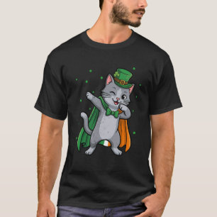 Graue Katze Dabbing St Patricks Day Irisch Graue K T-Shirt