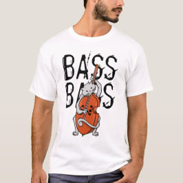 Graue Katze, die einen doppelten Bass oder einen a T-Shirt