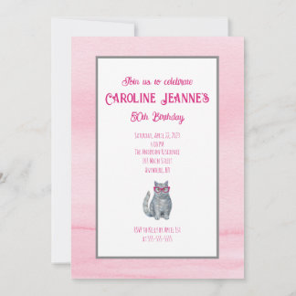 Graue Katze, helles Rosa, 50 & Fabulous, Geburtsta Einladung