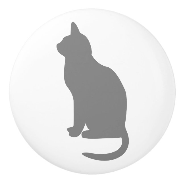 Graue Katze im Gesicht Links Keramikknauf (Vorderseite)
