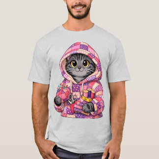 Graue Katze im T-Shirt aus einem aufbereiteten Qui