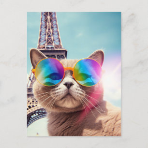 Graue Katze in einer Sonnenbrille in Paris Postkarte
