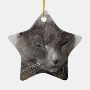 Graue Katze Keramik Ornament