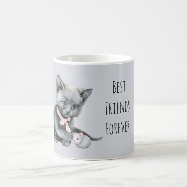 Graue Katze Maus beste Freunde für immer Kaffeetasse (Mittel)