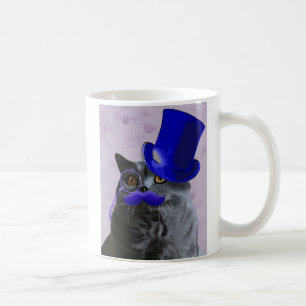 Graue Katze mit blauen Zylinder und dem Tasse