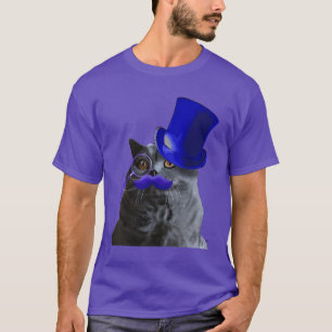 Graue Katze mit Blue Top Hat und Blue Mustache