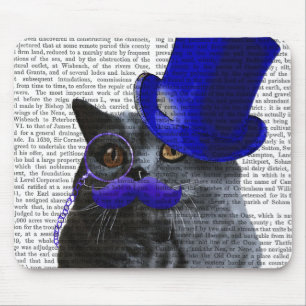 Graue Katze mit Blue Top Hat und Blue Mustache Mousepad