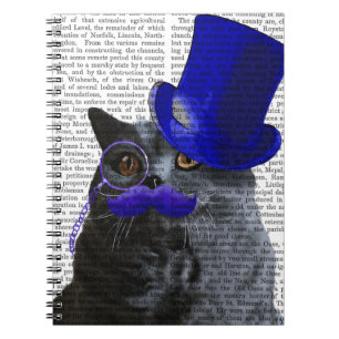 Graue Katze mit Blue Top Hat und Blue Mustache Notizblock