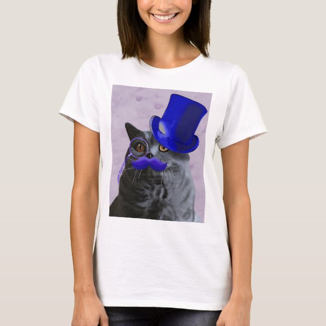 Graue Katze mit Blue Top Hat und Mustache (Vorderseite)