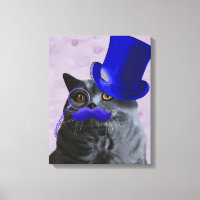 Graue Katze mit Blue Top Hat und Mustache