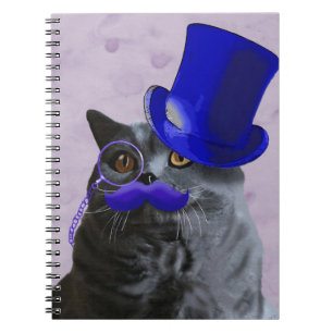 Graue Katze mit Blue Top Hat und Mustache Notizblock