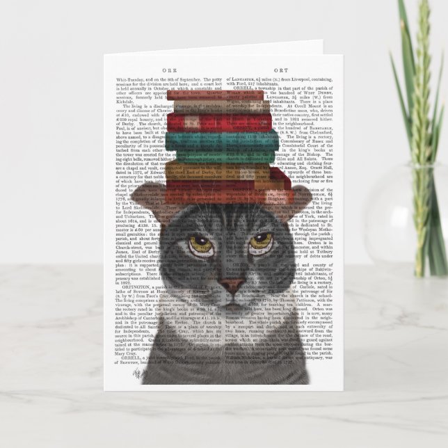 Graue Katze mit Büchern auf Kopf Karte (Vorderseite)