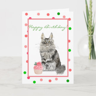Graue Katze mit Cupcake aus der Geburtstagskarte d Karte