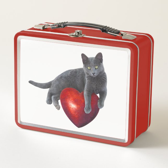 Graue Katze mit Herz-Lunch Box Metall Brotdose (Vorderseite)