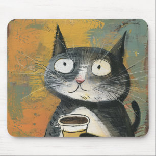 Graue Katze mit Kaffee auf Ocker Mousepad