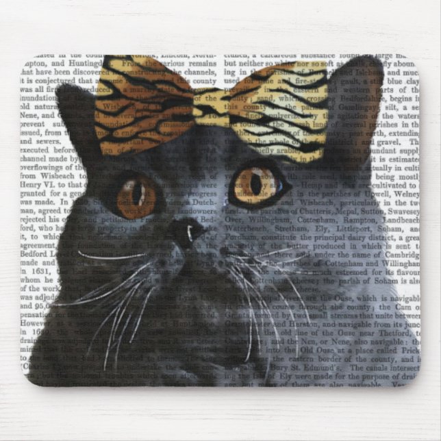 Graue Katze mit Leopard Bow Mousepad (Vorne)