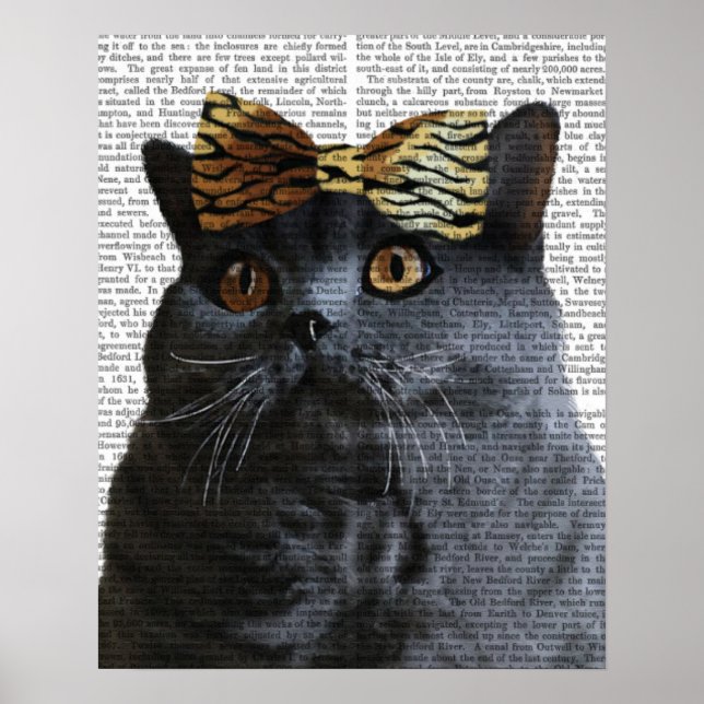 Graue Katze mit Leopard Bow Poster (Vorne)