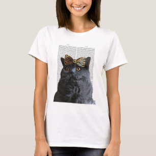 Graue Katze mit Leopard Bow T-Shirt