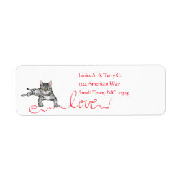 Graue Katze mit Liebe Ribbon