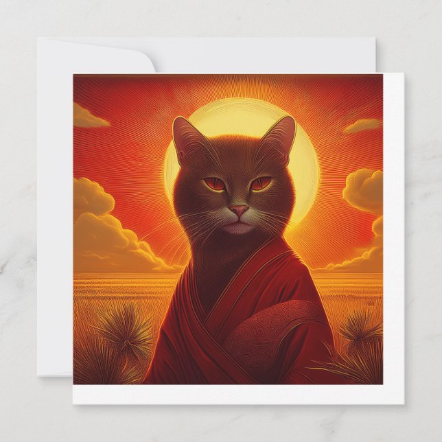 Graue Katze mit modischem Gewand in einer Sonnenun Einladung (Vorderseite)