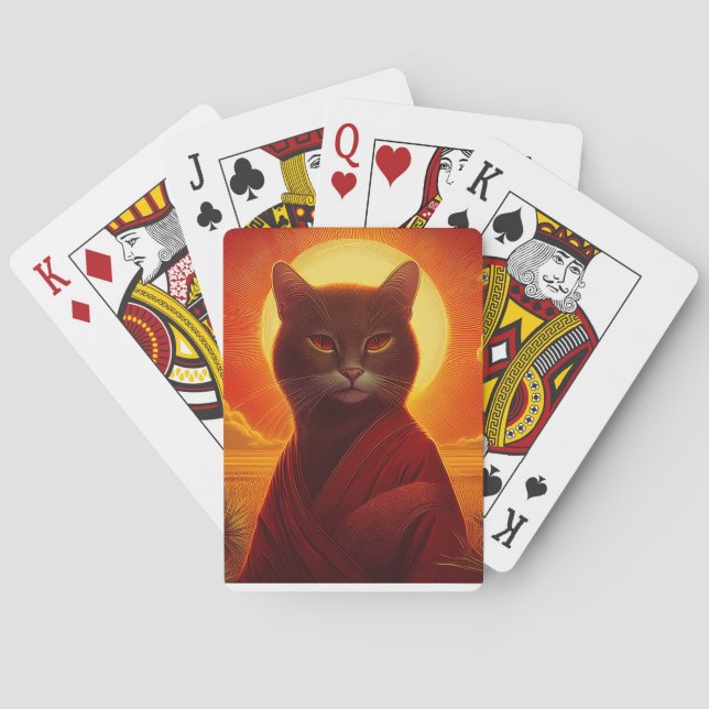 Graue Katze mit modischer Robe in einer Sonnenunte Spielkarten (Rückseite)