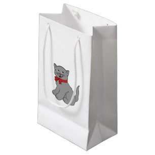 Graue Katze mit Red Bow Small Geschenktasche Kleine Geschenktüte