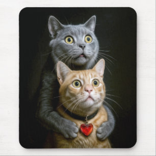 Graue Katze mit roter Katze in Umarmungshaltung Mousepad