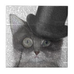 Graue Katze mit Top Hat Fliese<br><div class="desc">Katze,  grau mit Top Hat von FabFunky. Eine Paperkatze trägt einen lustigen Tophat und ein Monokel. | 191394D</div>