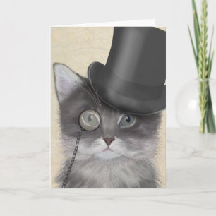 Graue Katze mit Top Hat Karte