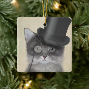 Graue Katze mit Top Hat Keramikornament